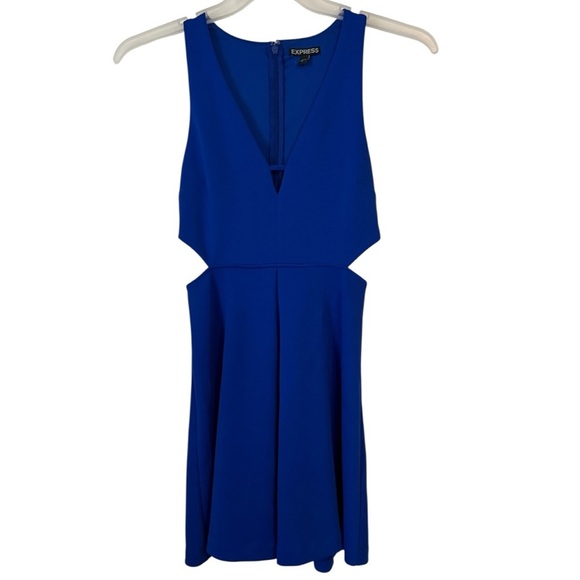 🌹Express Blue Fit and Flare Sleeveless Cutout Sides Dress - Picture 3 of 10